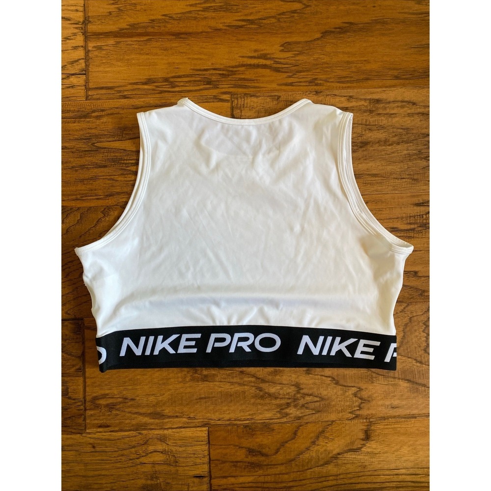 Nike Pro Dri-FIT Women White Cropped Tank Top Training Gym Shirt Medium CJ5944 - Picture 3 of 4